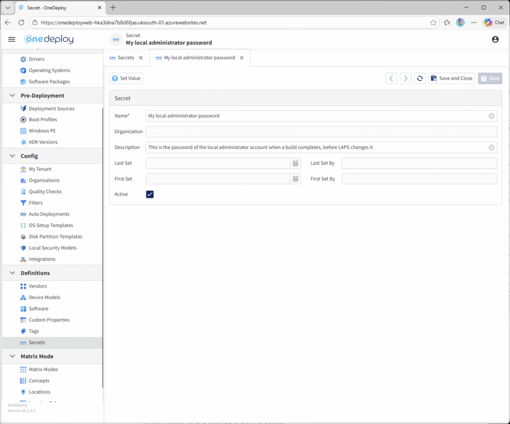 Secrets - OneDeploy