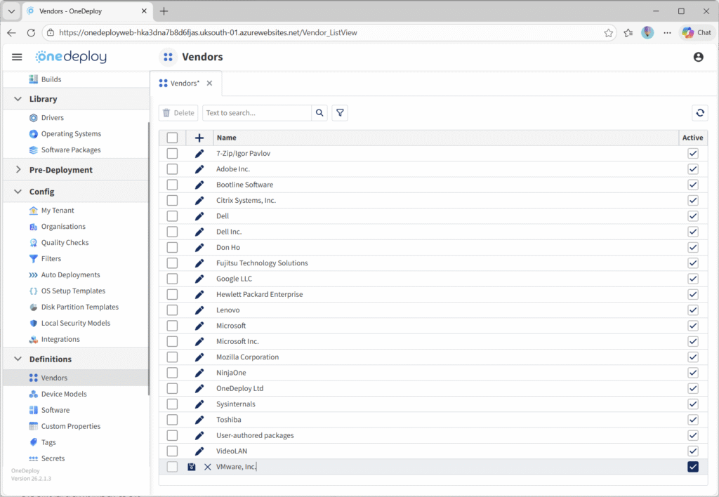 Vendors - OneDeploy