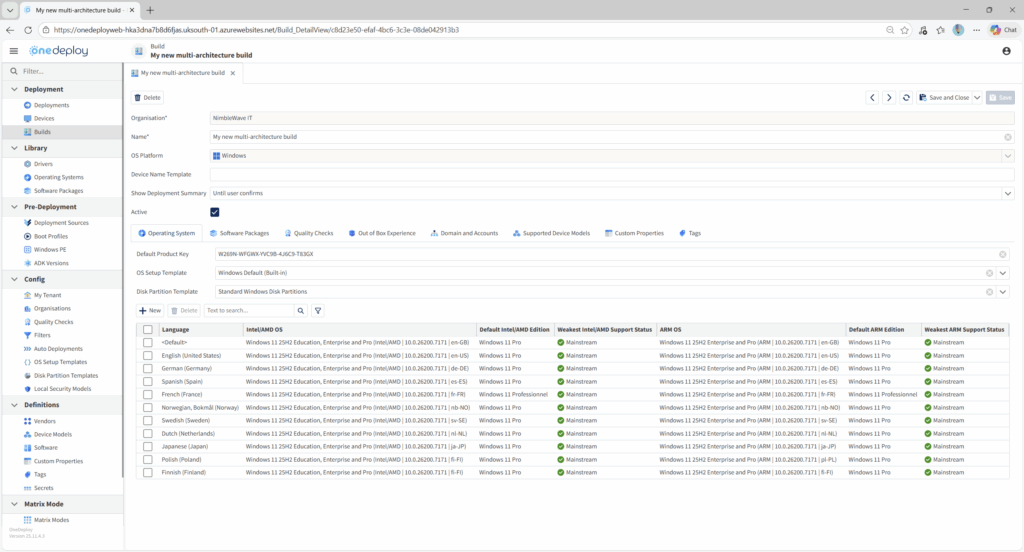 Configuring the Operating System(s) for a Build - OneDeploy