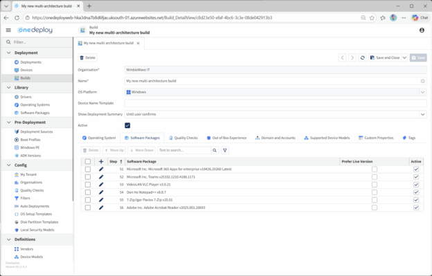 Assigning Software Packages to a Build - OneDeploy