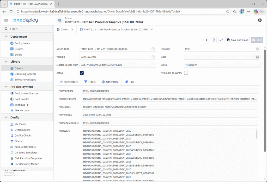Driver Properties - OneDeploy