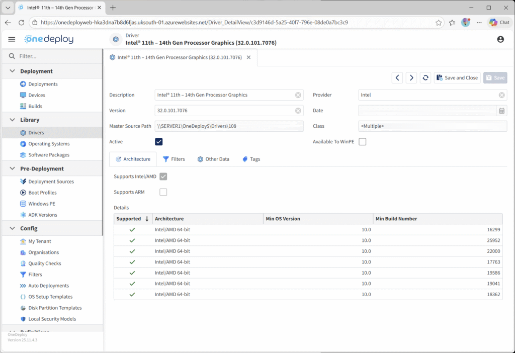 Driver Properties - OneDeploy