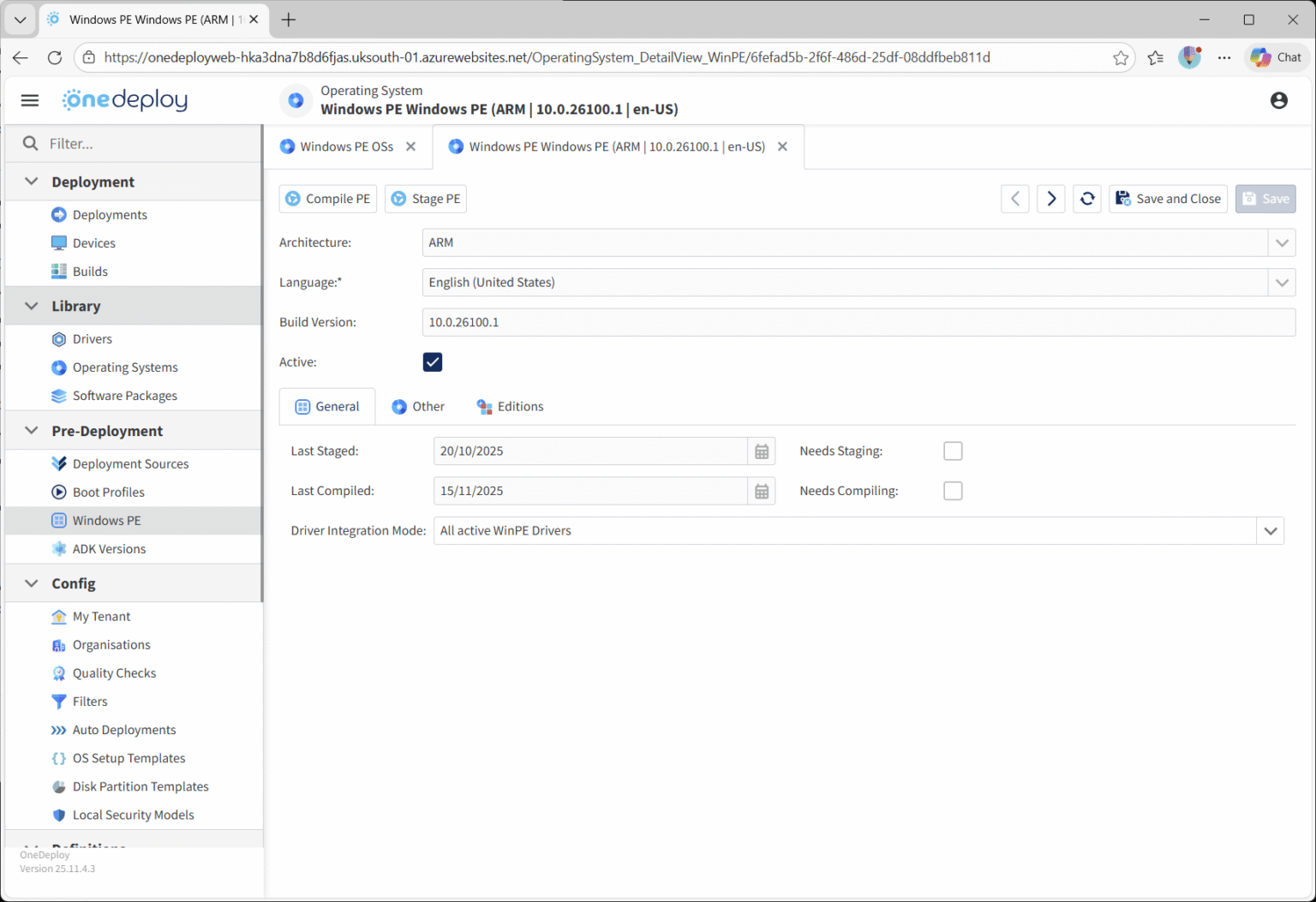 Drivers Summary View - OneDeploy