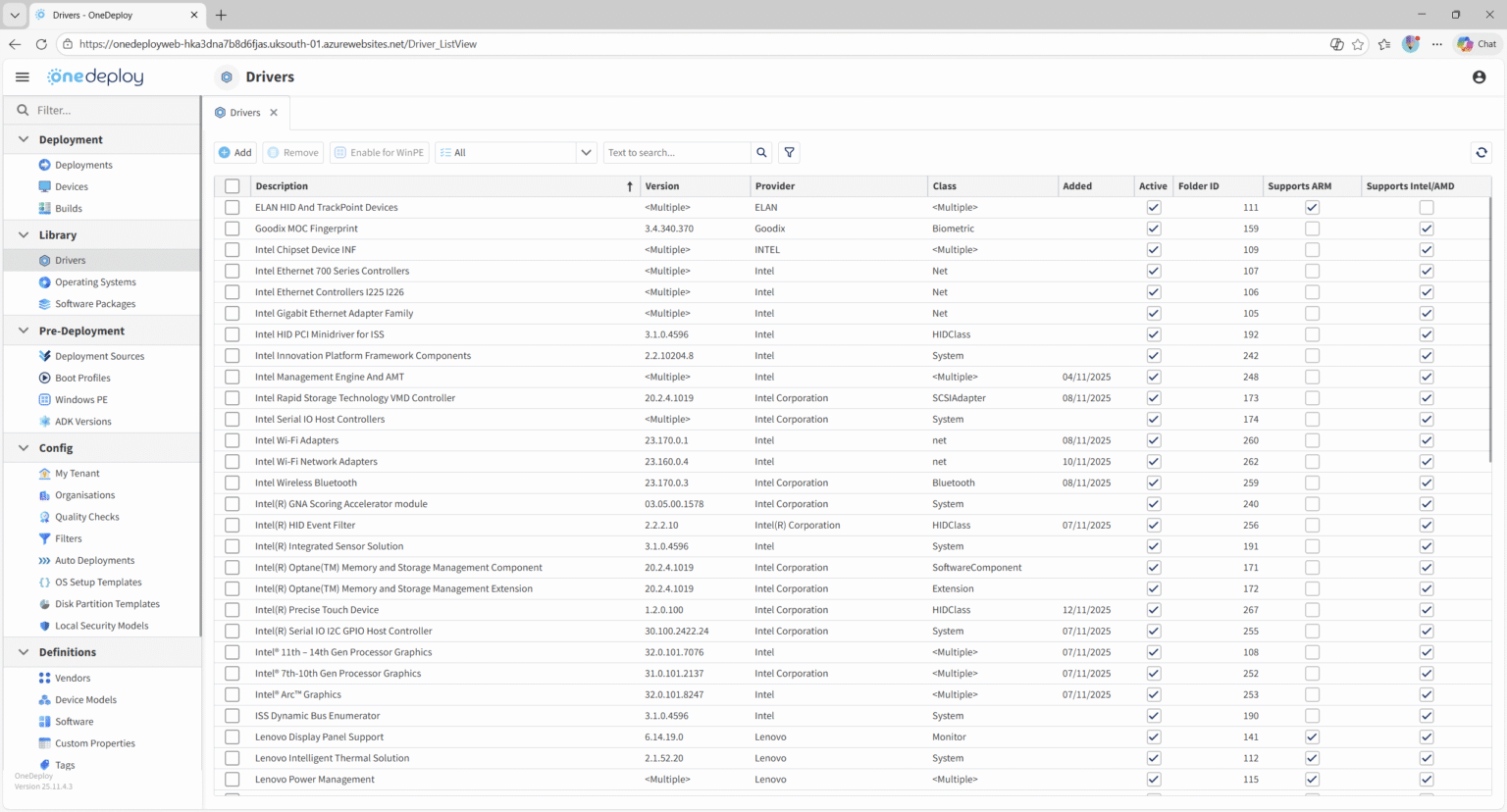 Drivers Summary View - OneDeploy
