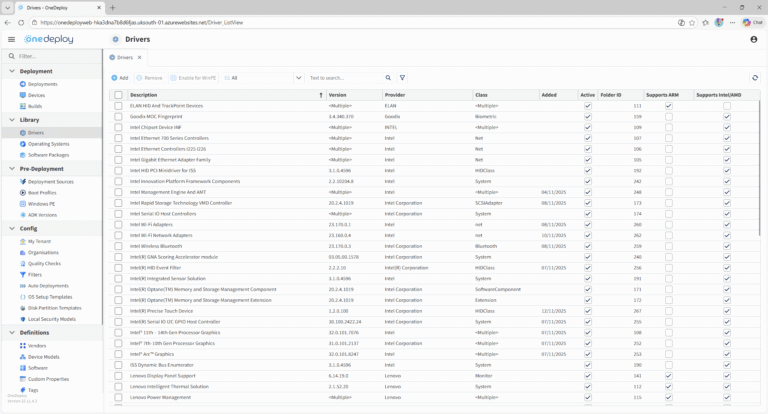 Drivers Summary View - OneDeploy