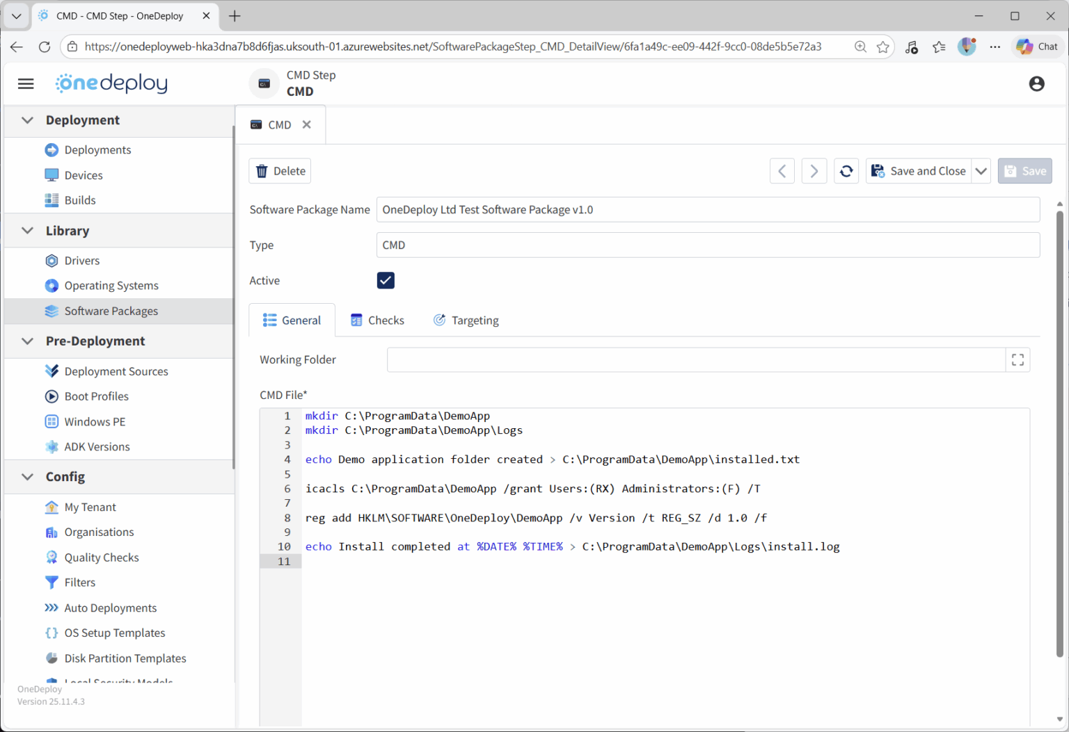 Software Package Steps - CMD - OneDeploy