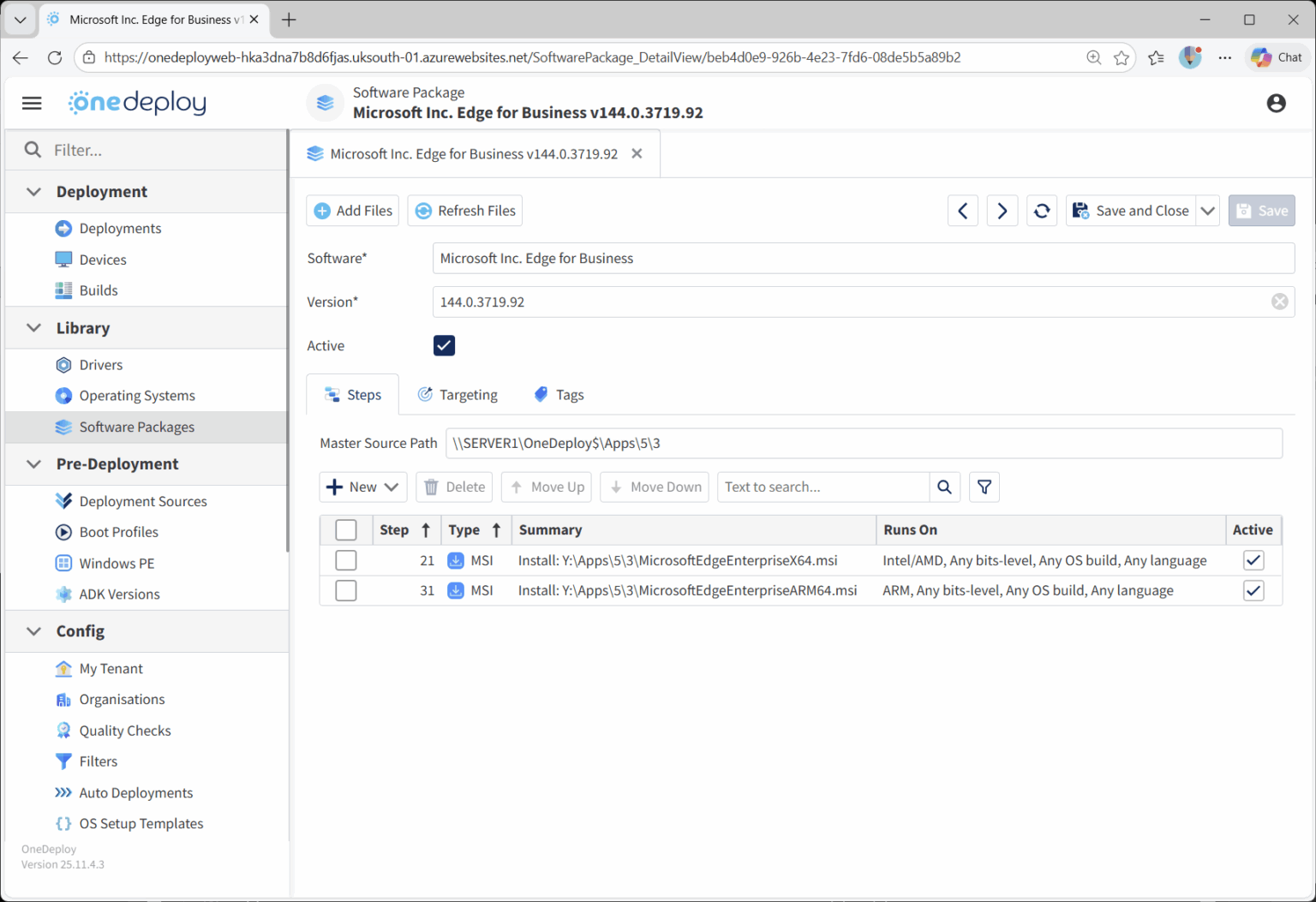 Software Package Steps - MSI - OneDeploy