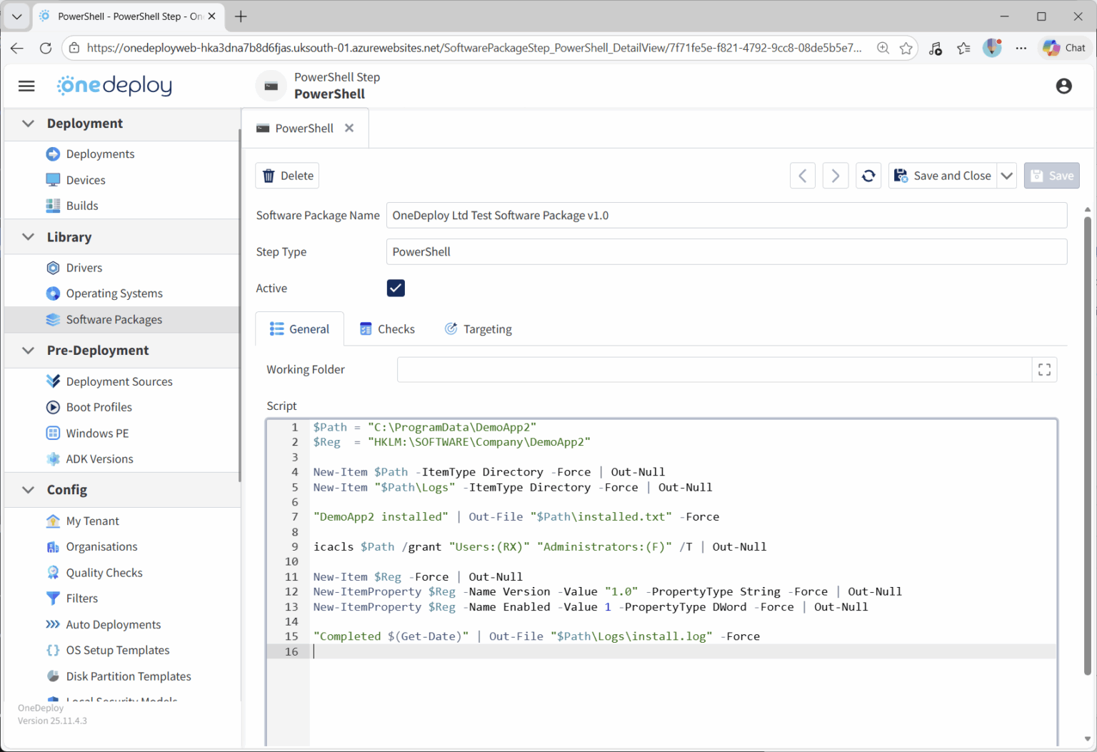 Software Package Steps - PowerShell - OneDeploy