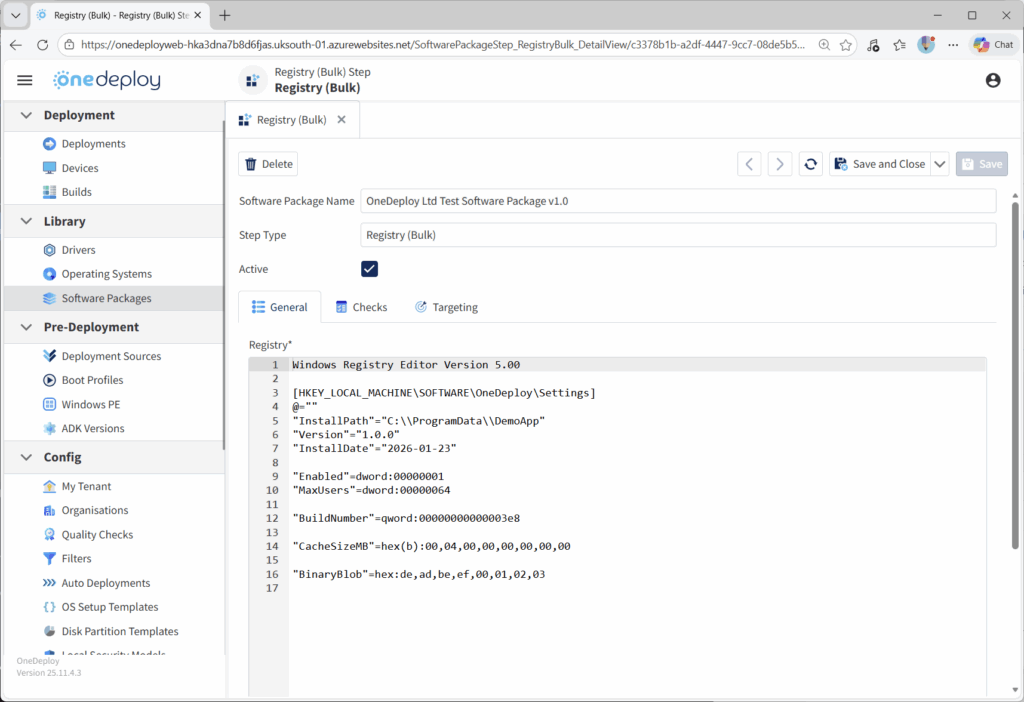 Software Package Steps - Registry (Bulk) - OneDeploy