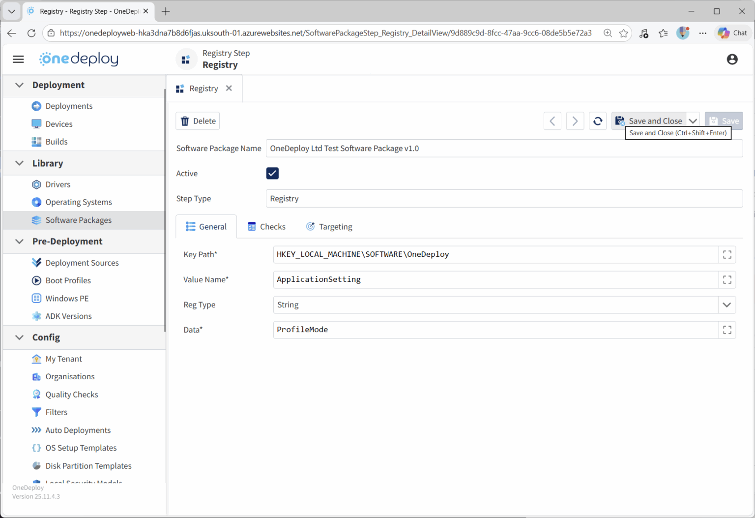 Software Package Steps - Registry - OneDeploy