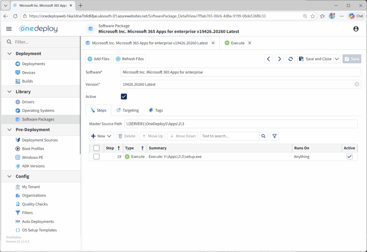 Software Package Steps - Execute - OneDeploy